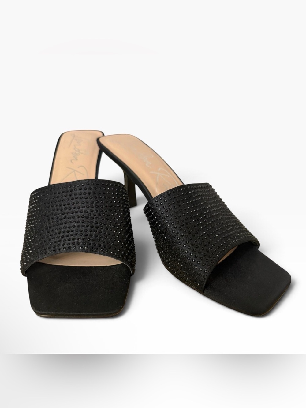 Studded Black Slide Mules with Low Heel